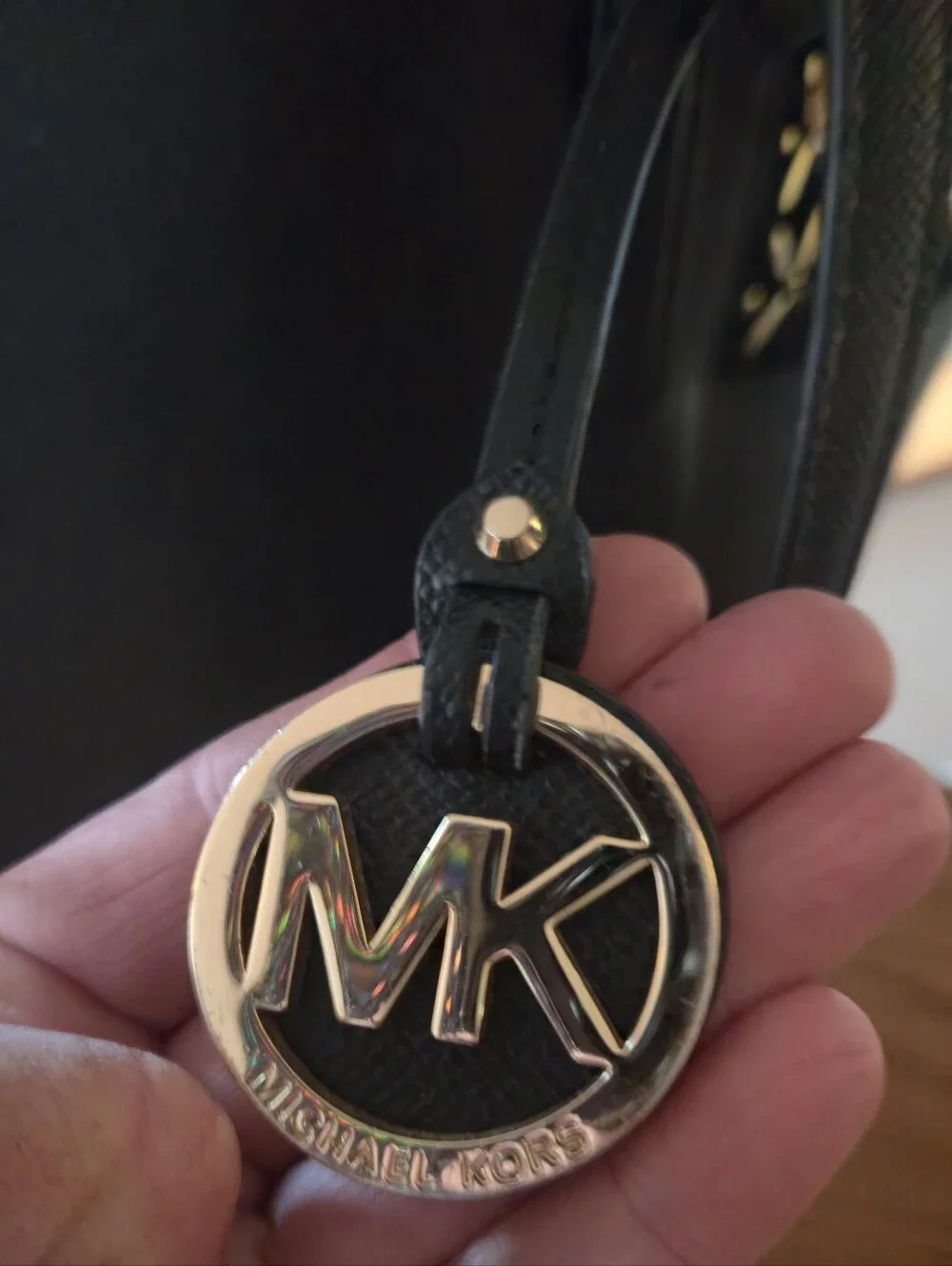 MICHAEL KORS Black Leather Tote with Gold MK Charm EUC